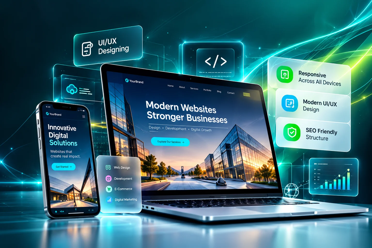 Website design and development across desktop, laptop and mobile devices